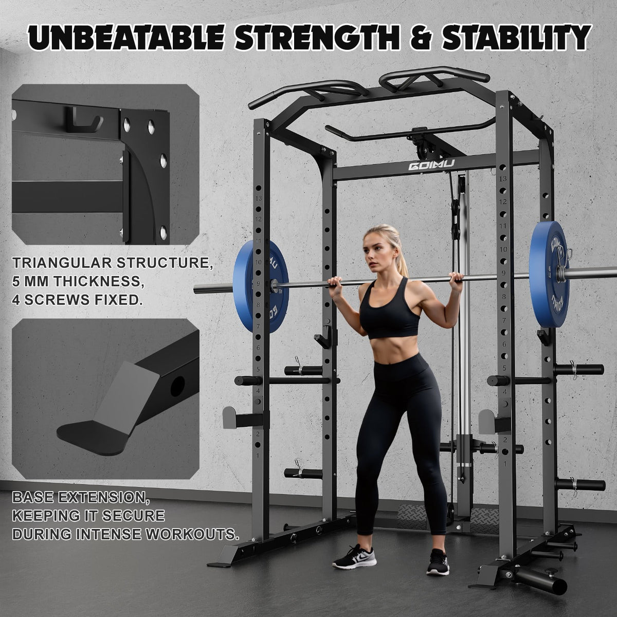 MITONOS C1-V4 Power Cage, 2000LBS Squat Rack with LAT Pulldown, Multi-Function Weight Cage Strength Training Machine, Workout Cage with More Attachments for Home Gym Garage , BK