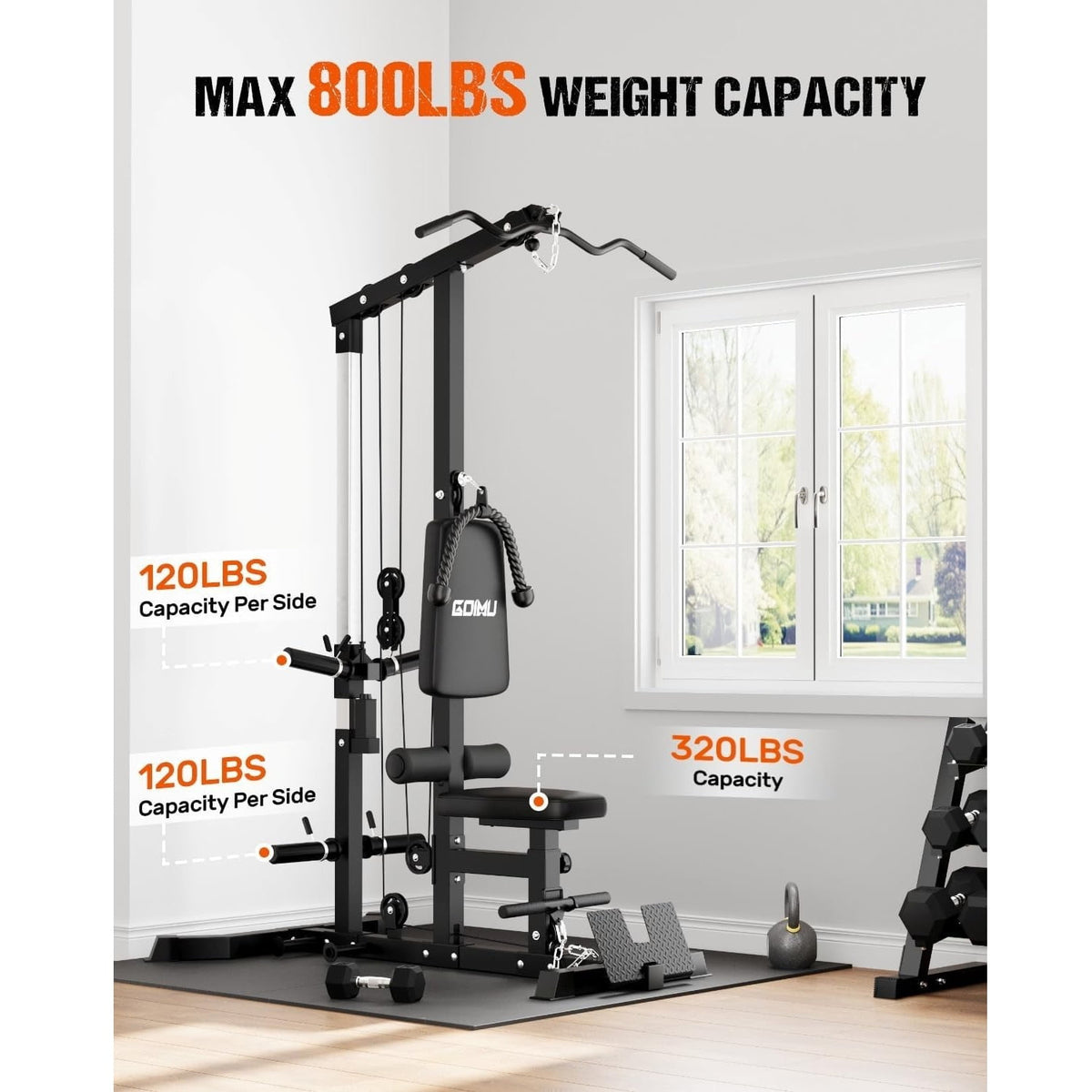 MITONOS 3 in 1 LAT Pulldown Machine,LAT Row Cable Machine with AB Crunch and Cable Row Attachments for Home Gym,High or Low Pulley Stations with 100lbs Weight Plates (Black)