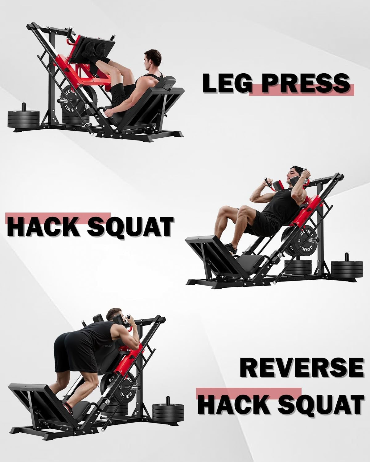 MITONOS Leg Press Hack Squat Machine Combo, 3 in 1 Adjustable Leg Press Machine for Home Gym, Smooth Leg Exercise Machine, Hack Squat Machine for Full Lower Body Workout with Weight Storage Posts L2