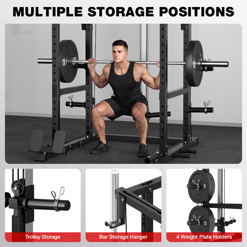 MITONOS Power Cage, 2000LB Squat Rack with Cable Crossover System, Multi-Function Weight Cage, Home Gym Workout Machine with More Training Attachments, BK
