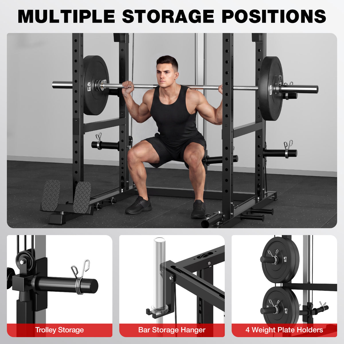 MITONOS Power Cage, 2000LB Squat Rack with Cable Crossover System, Multi-Function Weight Cage, Home Gym Workout Machine with More Training Attachments, BK