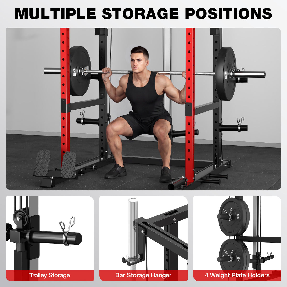MITONOS Power Cage, 2000LB Squat Rack with Cable Crossover System, Home Gym Workout Machine with More Training Attachments