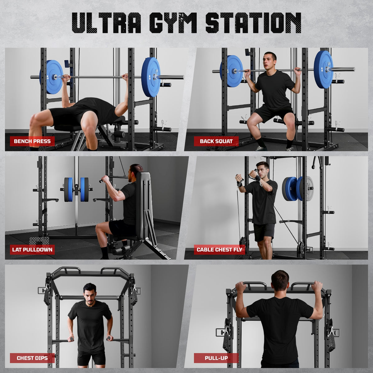 MITONOS Power Cage, 2000LB Squat Rack with Cable Crossover System, Multi-Function Weight Cage, Home Gym Workout Machine with More Training Attachments, BK