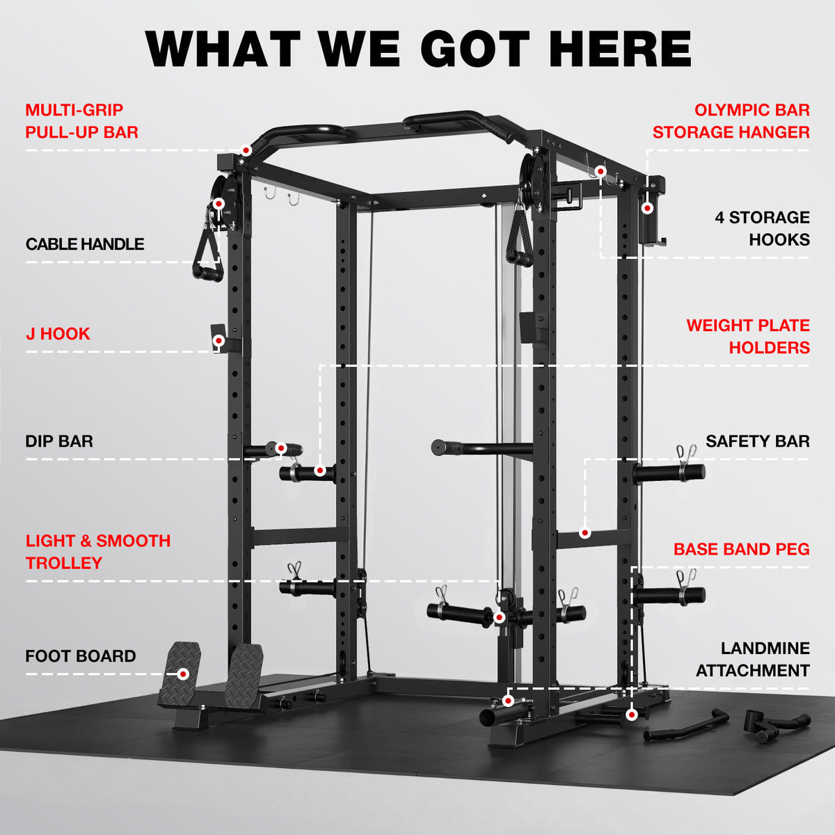 MITONOS Power Cage, 2000LB Squat Rack with Cable Crossover System, Multi-Function Weight Cage, Home Gym Workout Machine with More Training Attachments, BK