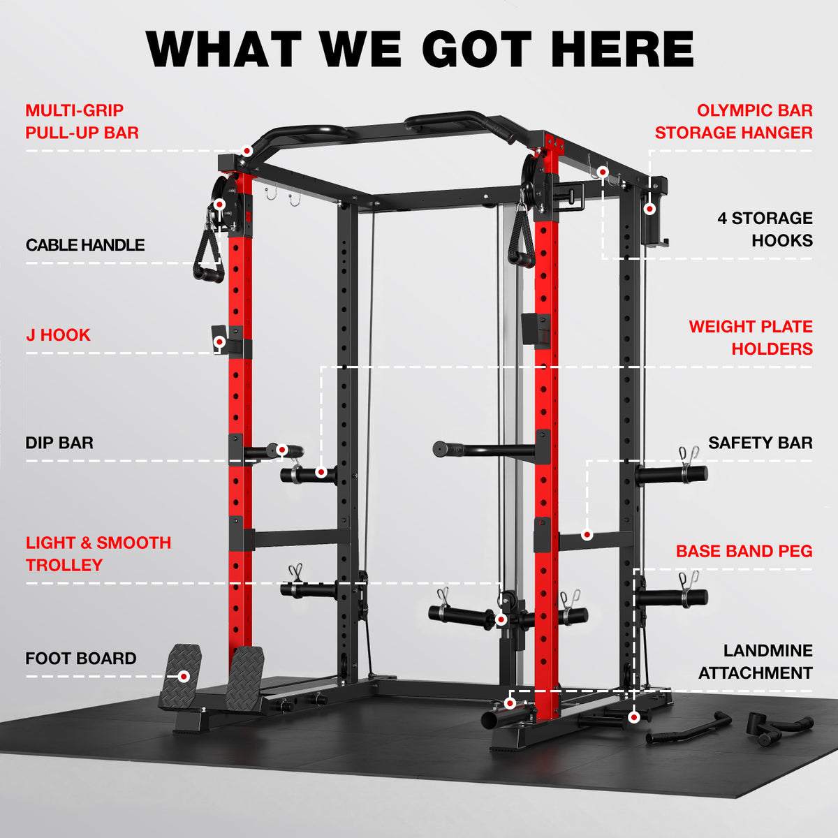 MITONOS Power Cage, 2000LB Squat Rack with Cable Crossover System, Home Gym Workout Machine with More Training Attachments