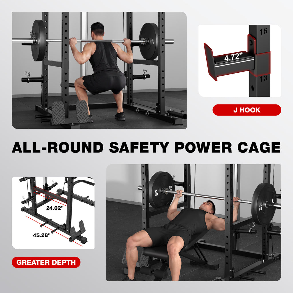 MITONOS Power Cage, 2000LB Squat Rack with Cable Crossover System, Multi-Function Weight Cage, Home Gym Workout Machine with More Training Attachments, BK
