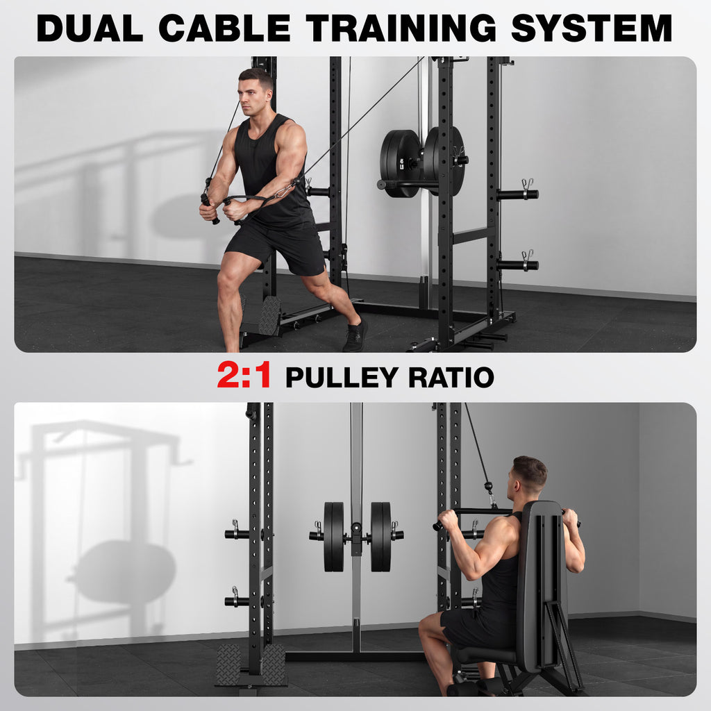 MITONOS Power Cage, 2000LB Squat Rack with Cable Crossover System, Multi-Function Weight Cage, Home Gym Workout Machine with More Training Attachments, BK