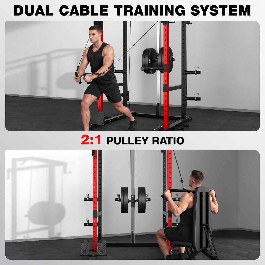 MITONOS Power Cage, 2000LB Squat Rack with Cable Crossover System, Home Gym Workout Machine with More Training Attachments