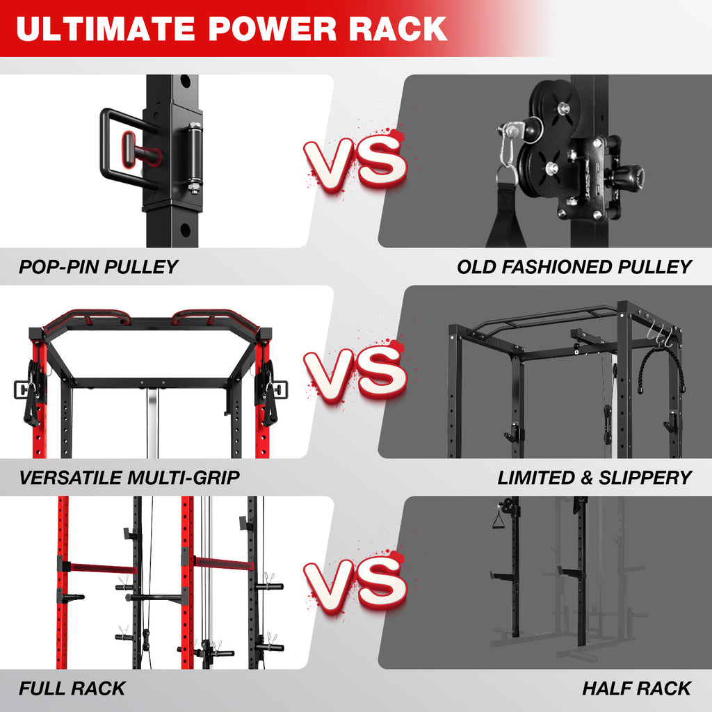 MITONOS Power Cage, 2000LB Squat Rack with Cable Crossover System, Home Gym Workout Machine with More Training Attachments