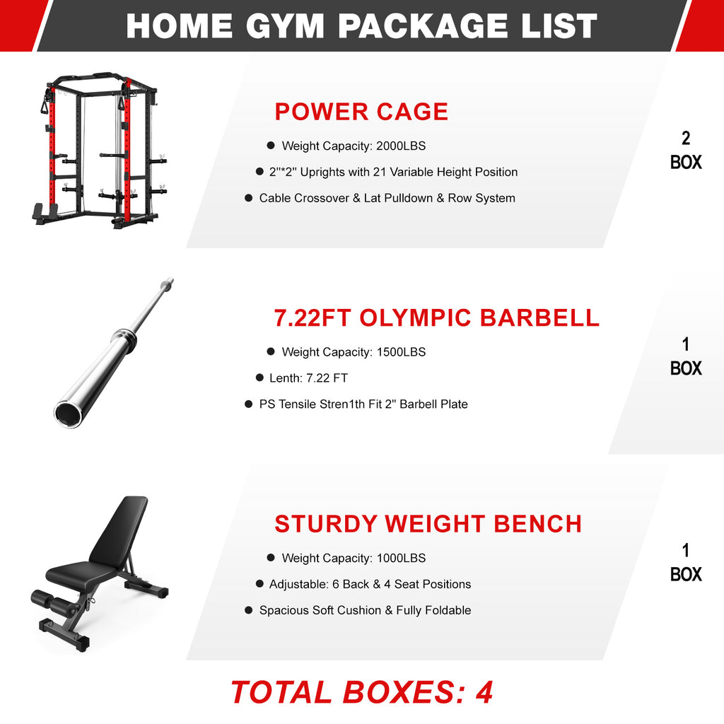 MITONOS Power Cage, 2000LB Squat Rack with Cable Crossover System, Home Gym Workout Machine with More Training Attachments