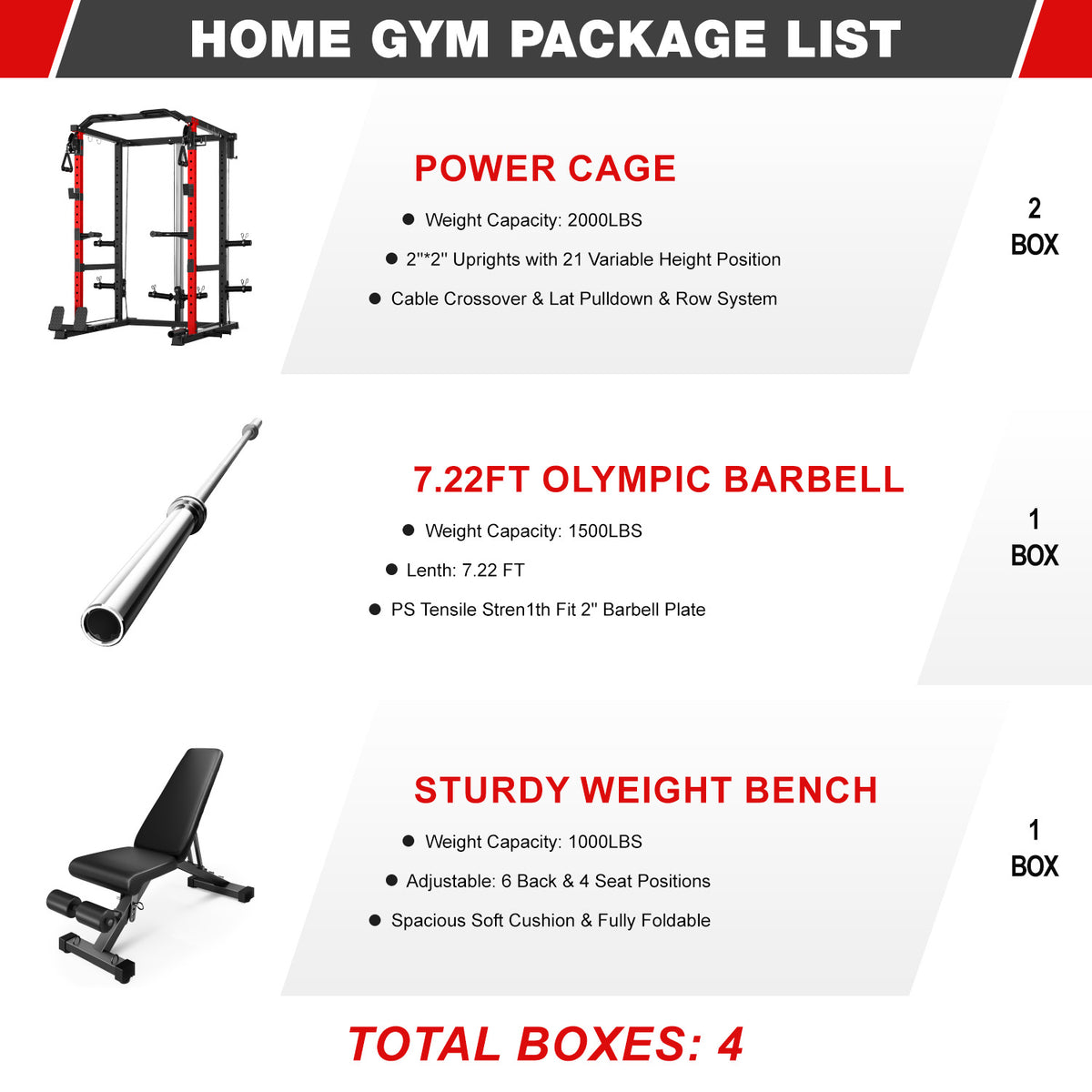 MITONOS Power Cage, 2000LB Squat Rack with Cable Crossover System, Home Gym Workout Machine with More Training Attachments