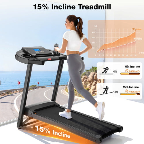 330-440lbs Capacity Treadmill for Home, Foldable Treadmill with 0-15% Auto Incline, Portable Treadmill Compact Foldable Walking Pad Treadmills with 7.5 MPH Speed