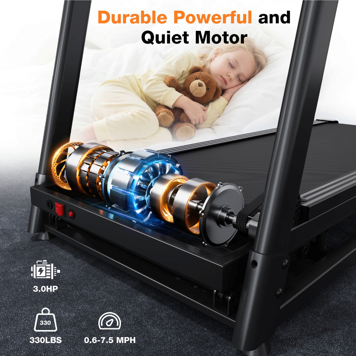 330-440lbs Capacity Treadmill for Home, Foldable Treadmill with 0-15% Auto Incline, Portable Treadmill Compact Foldable Walking Pad Treadmills with 7.5 MPH Speed