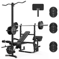 900LBS Olympic Weight Bench,9 in 1 Multifunction Strength Training Bench with Leg Extension,Preacher Curl Pad and LAT Pulldown for Home Gym with Olympic Bar and 120lb Weight Plates,Black