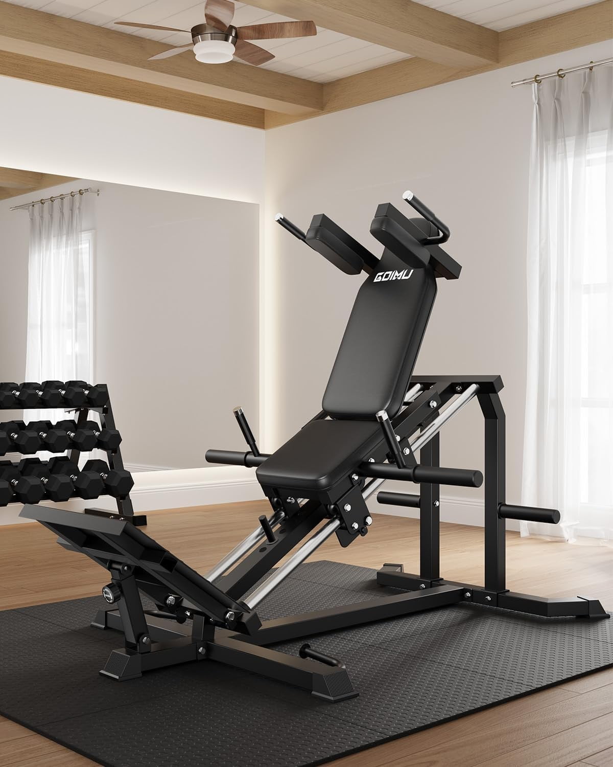 MITONOS Space-Saving Leg Press & Hack Squat Machine, 30-Degree Adjustable Angles Leg Press Machine for Home Gym, Compact Hack Squat Machine with Removable Shoulder Pad, Lower Body Workout Equipment