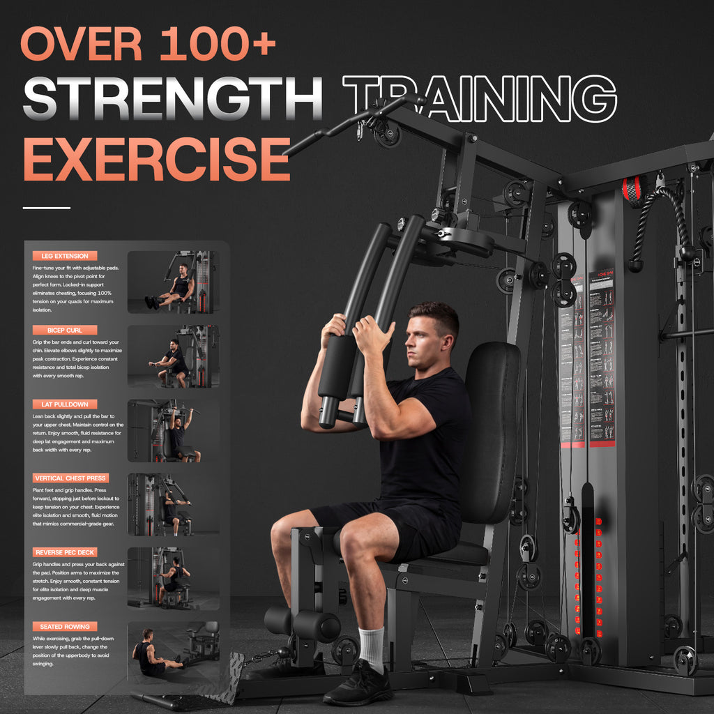 Dual-Station Smith Machine Home Gym, 140LB Weight Stack with LAT Pull-Down & Leg Press, All-in-One Workout Station for Couples & Family Strength Training