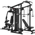 Dual-Station Smith Machine Home Gym, 140LB Weight Stack with LAT Pull-Down & Leg Press, All-in-One Workout Station for Couples & Family Strength Training