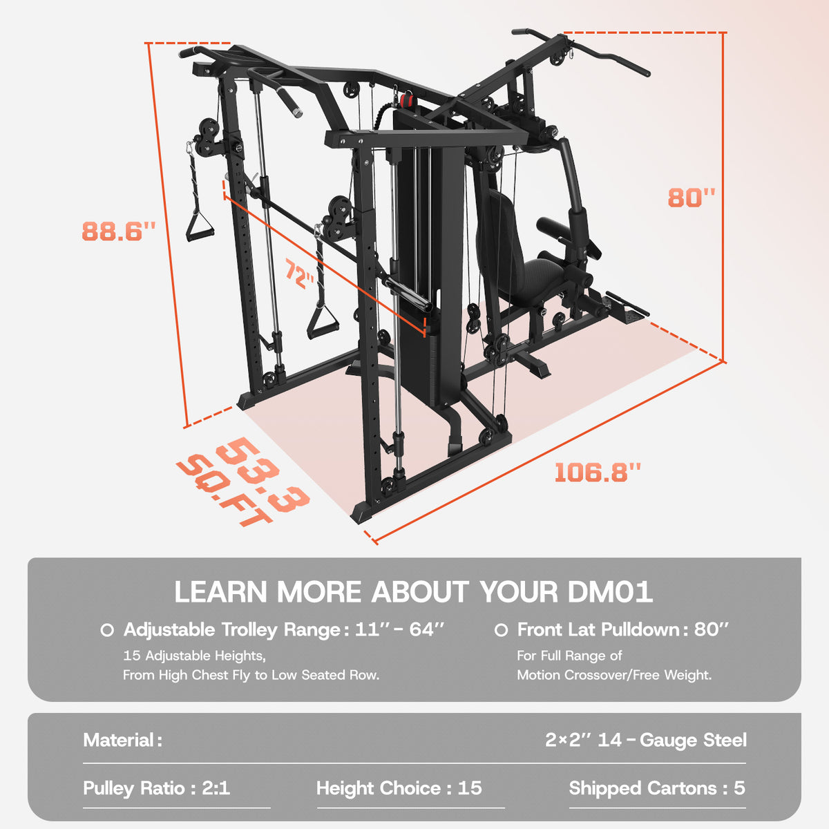 Dual-Station Smith Machine Home Gym, 140LB Weight Stack with LAT Pull-Down & Leg Press, All-in-One Workout Station for Couples & Family Strength Training