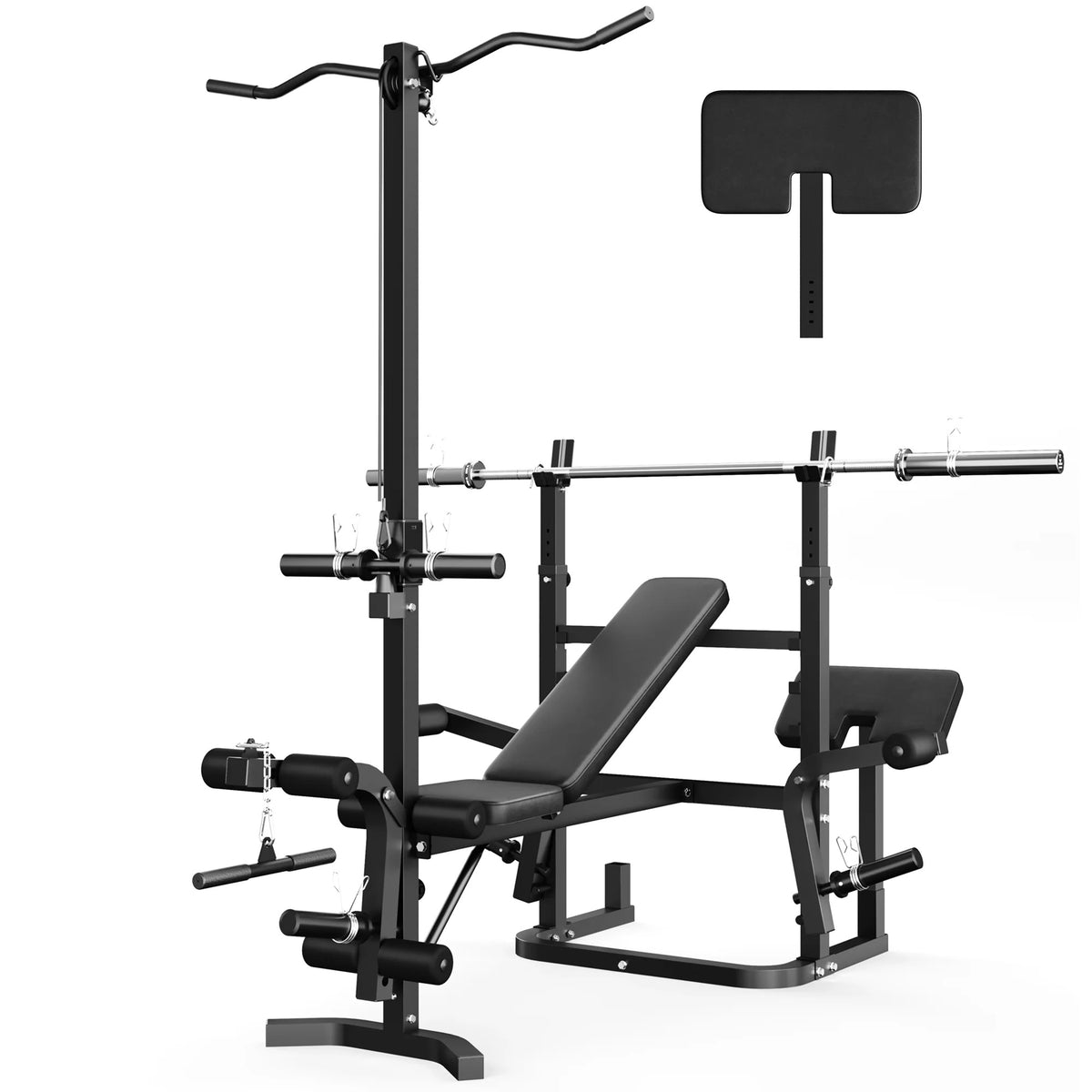 900LBS Olympic Weight Bench,9 in 1 Multifunction Strength Training Bench with Leg Extension, Preacher Curl Pad and LAT Pulldown for Home Gym,Black