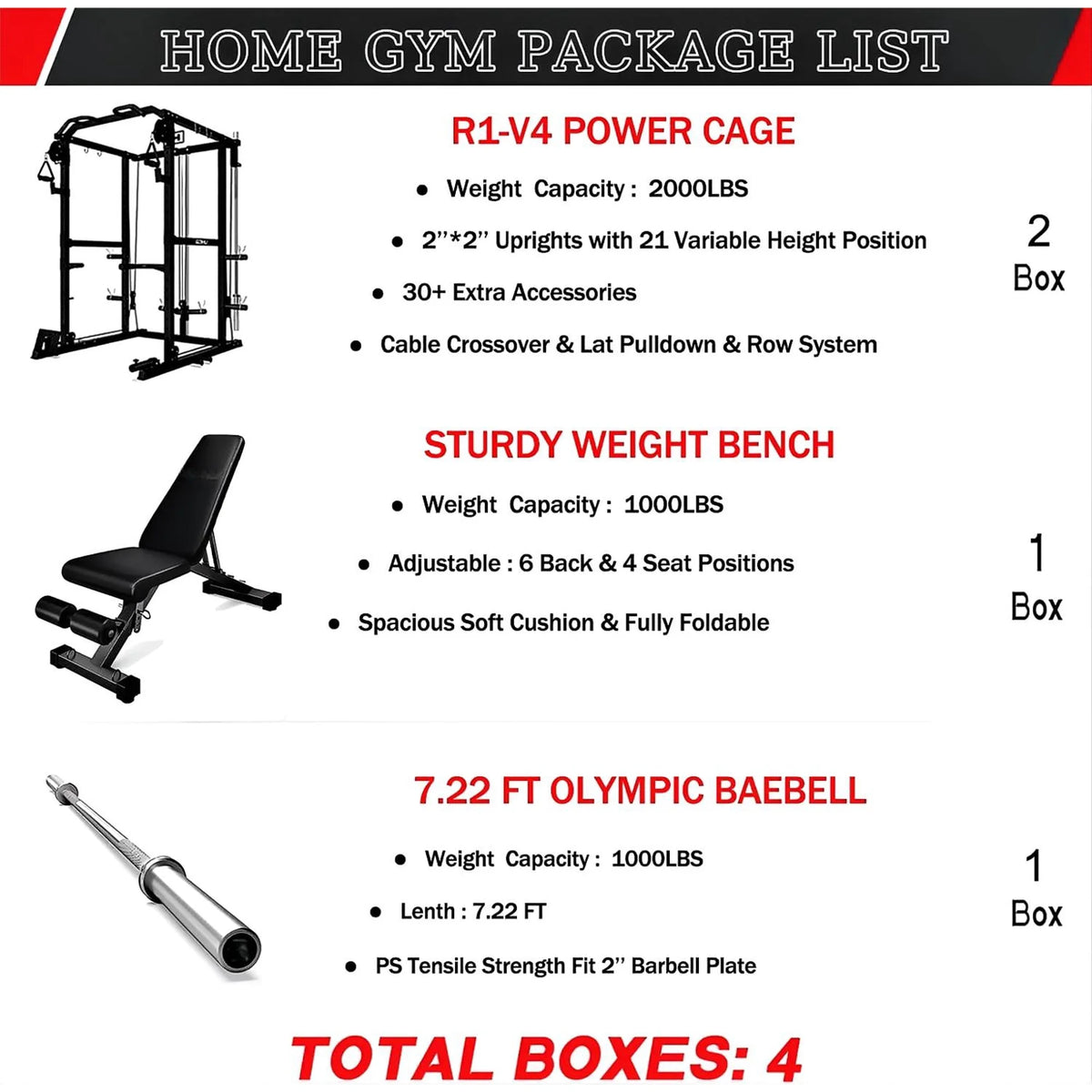 MITONOS Power Cage, 2000LB Squat Rack with Cable Crossover System, Multi-Function Weight Cage, Home Gym Workout Machine with More Training Attachments, BK