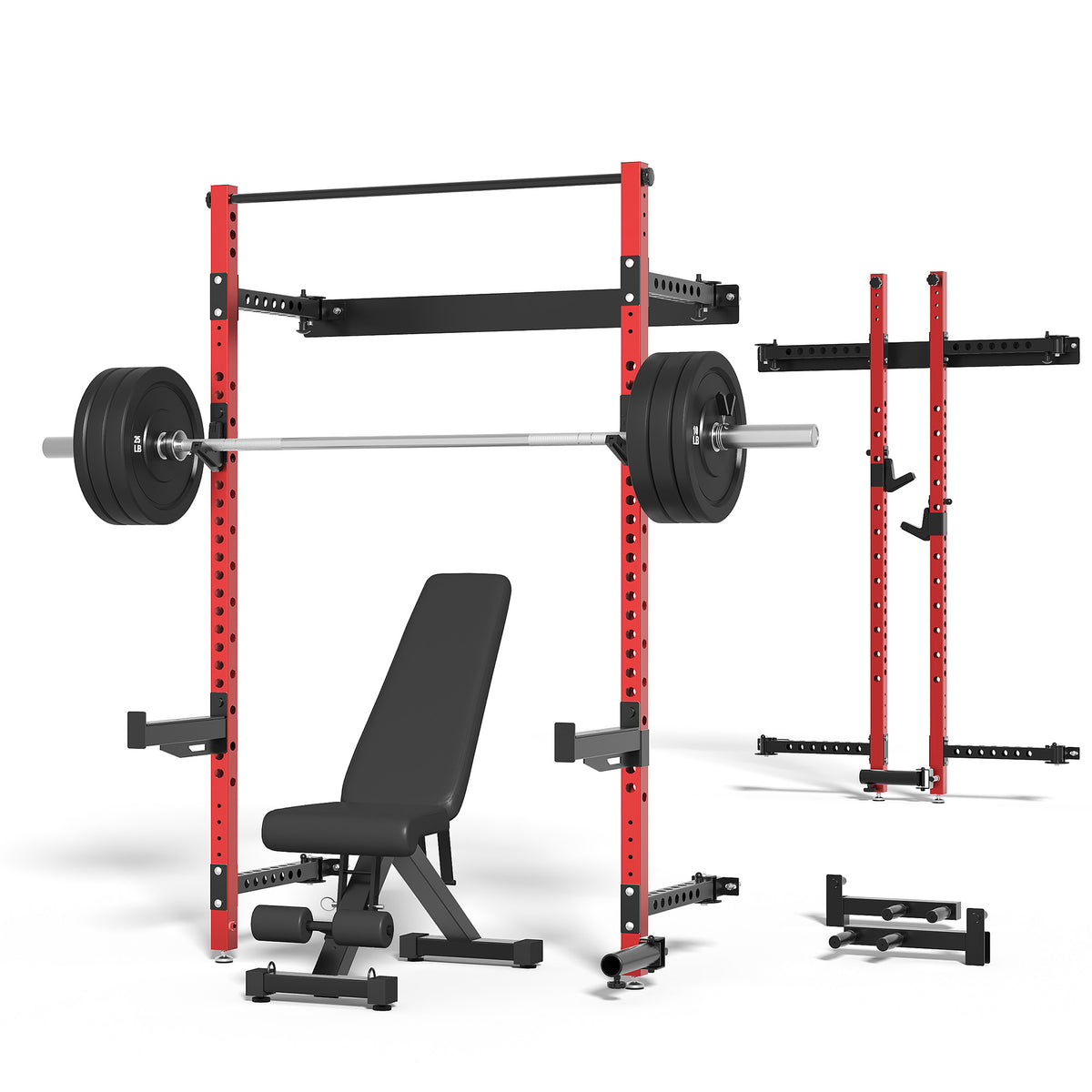 MITONOS Wall Mount Foldable Squat Power Rack, Compact 1100 lbs Weight Capacity Home Gym Training Station,Heavy-Duty Steel Space Efficient Workout Frame with Pull-up Bar and 360° Landmine,Rad