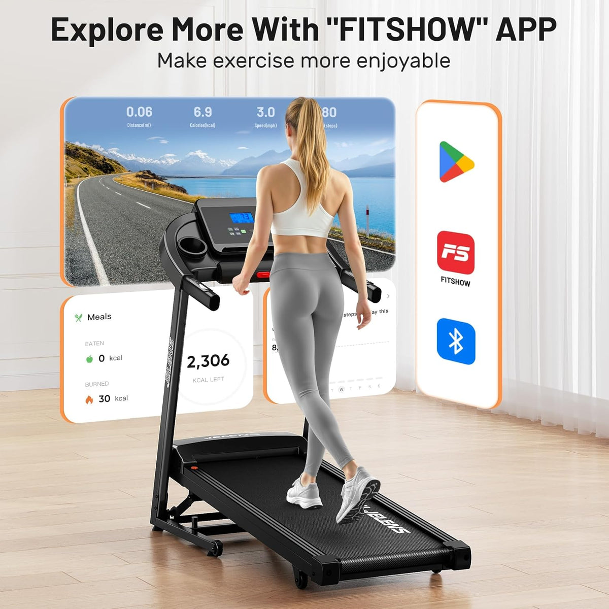 330-440lbs Capacity Treadmill for Home, Foldable Treadmill with 0-15% Auto Incline, Portable Treadmill Compact Foldable Walking Pad Treadmills with 7.5 MPH Speed