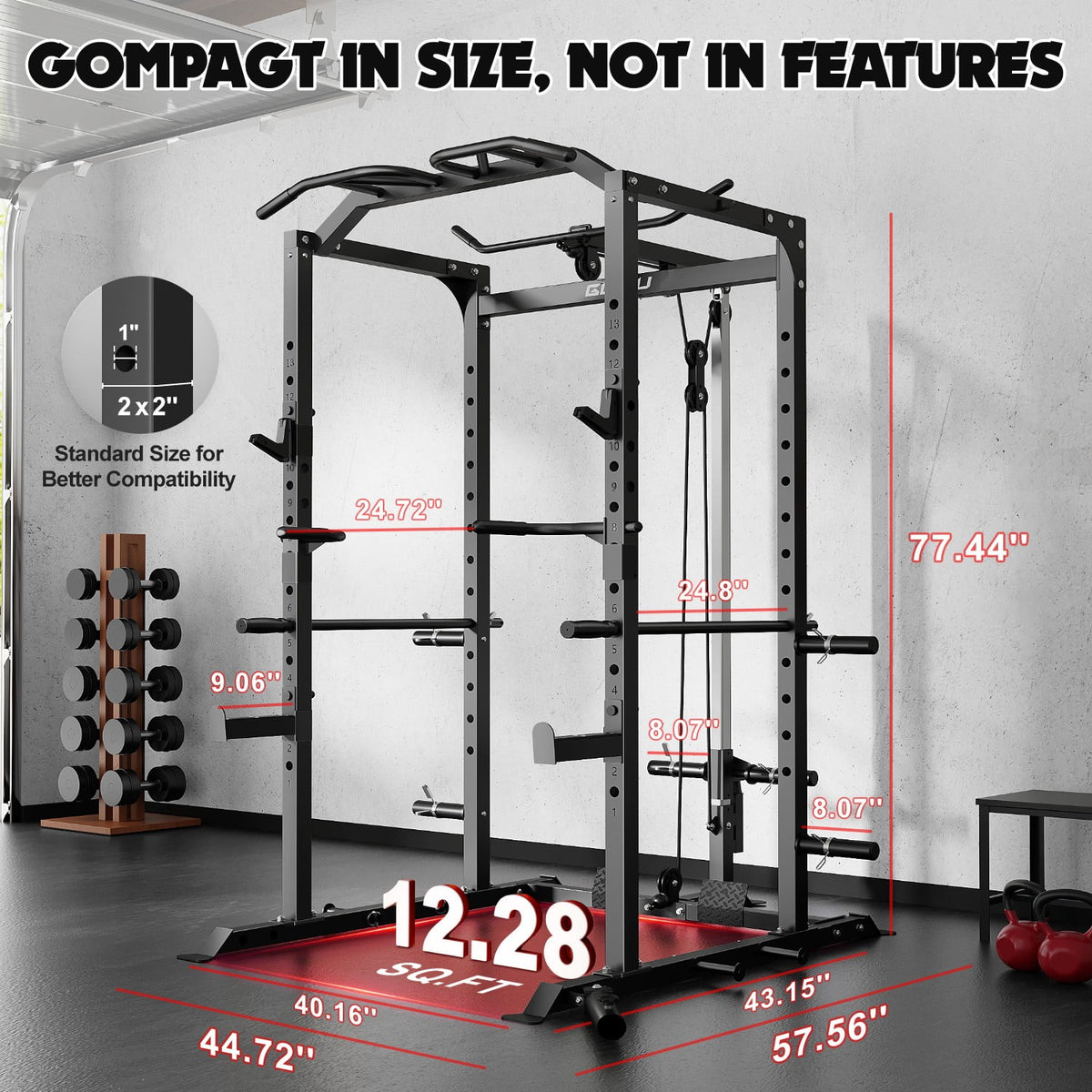 MITONOS C1-V4 Power Cage, 2000LBS Squat Rack with LAT Pulldown, Multi-Function Weight Cage Strength Training Machine, Workout Cage with More Attachments for Home Gym Garage , BK