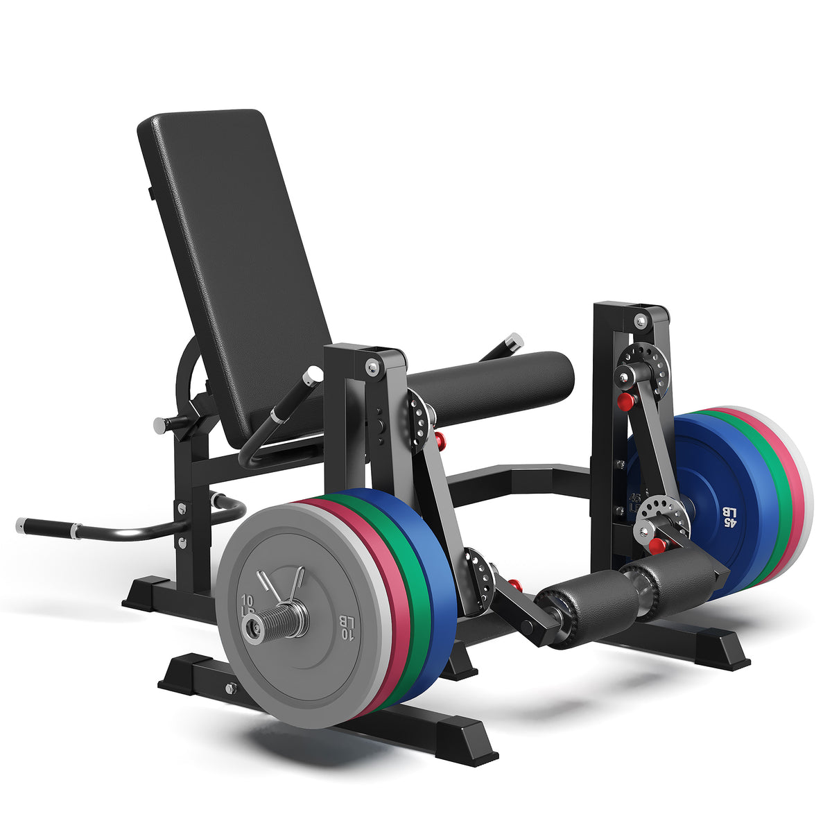 Mitonos Dual Independent Leg Machine Adjustable Unilateral Lower Body Training Equipment Plate Loaded Leg Extension and Leg Curl Machine for Home Gym,Black with 190LBS Colorful Weight Plates Set