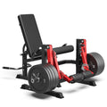 Mitonos Dual Independent Leg Machine Adjustable Unilateral Lower Body Training Equipment Plate Loaded Leg Extension and Leg Curl Machine for Home Gym, Red with 190LBS Black Weight Plates Set
