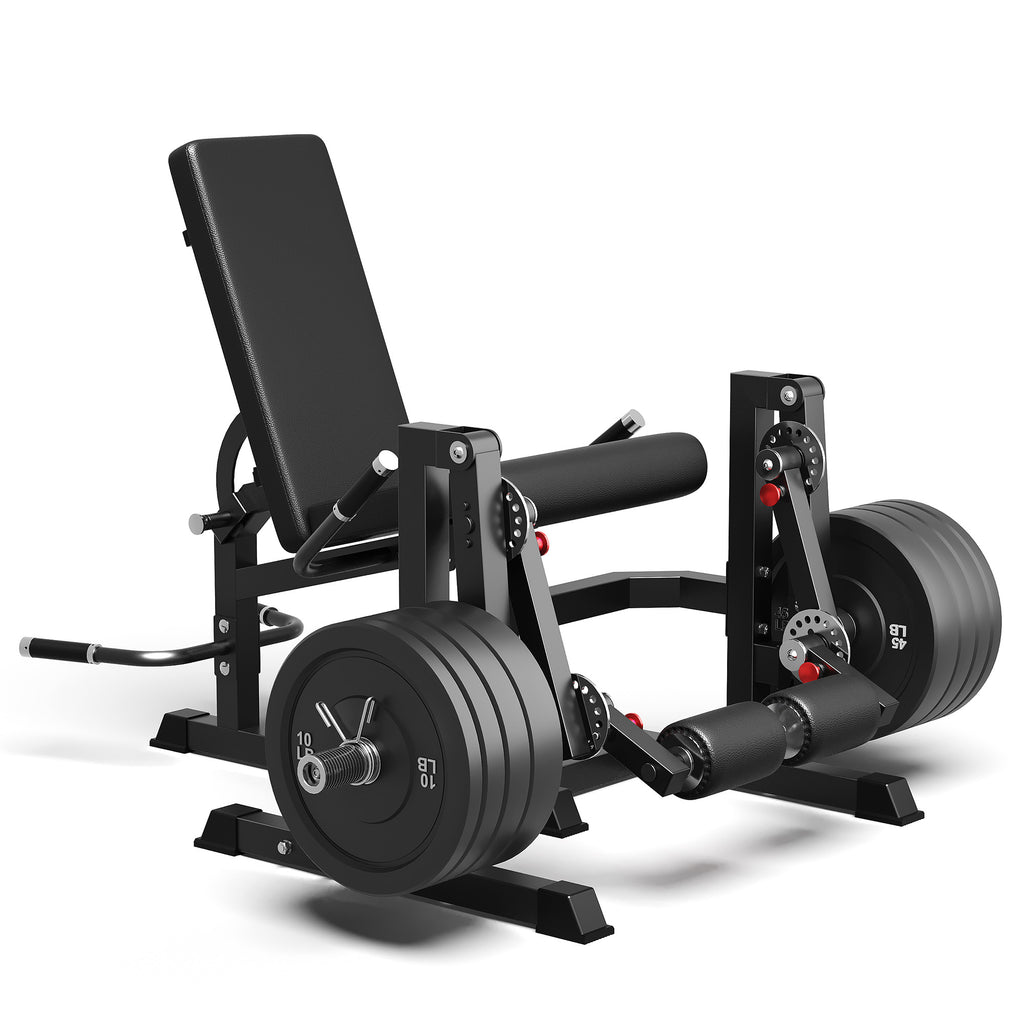 Mitonos Dual Independent Leg Machine Adjustable Unilateral Lower Body Training Equipment Plate Loaded Leg Extension and Leg Curl Machine for Home Gym,Black with 190LBS Black Weight Plates Set