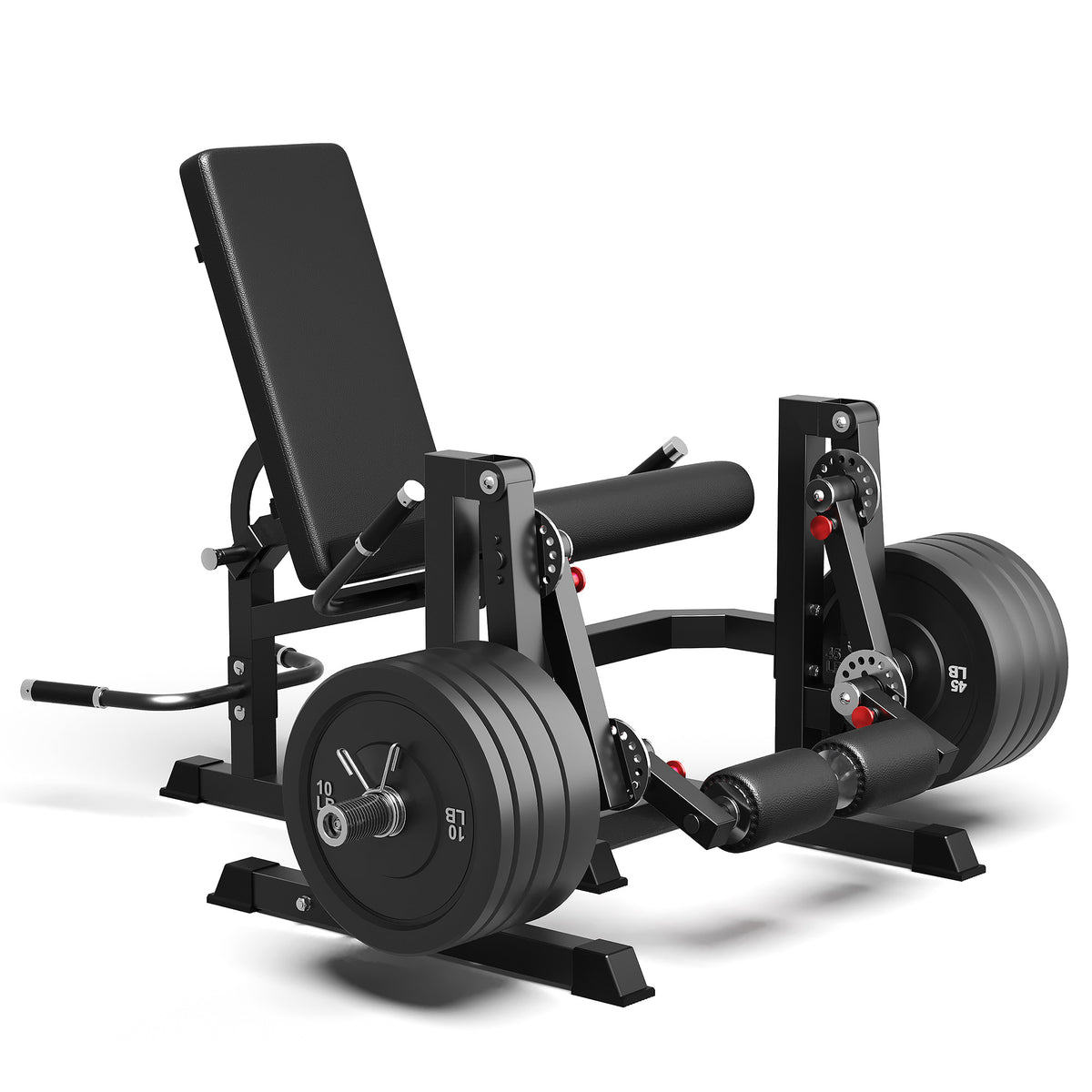 Mitonos Dual Independent Leg Machine Adjustable Unilateral Lower Body Training Equipment Plate Loaded Leg Extension and Leg Curl Machine for Home Gym,Black with 190LBS Black Weight Plates Set