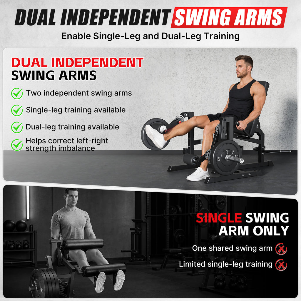 Mitonos Dual Independent Leg Machine Adjustable Unilateral Lower Body Training Equipment Plate Loaded Leg Extension and Leg Curl Machine for Home Gym,Black with 70LBS Colorful Weight Plates Set