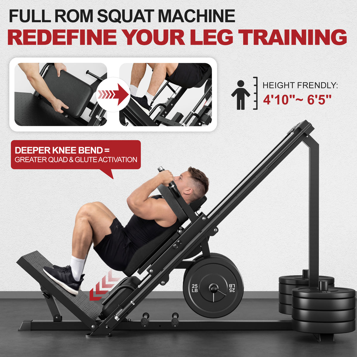 MITONOS Leg Press Hack Squat Machine Combo, 3 in 1 Adjustable Leg Press Machine for Home Gym, Smooth Leg Exercise Machine, Hack Squat Machine for Full Lower Body Workout with Weight Storage Posts L2