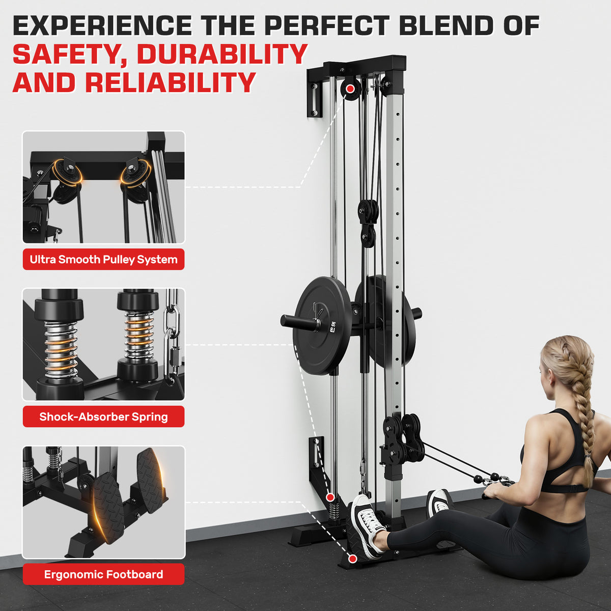 Mitonos Cable Crossover Machine,Wall Mount Cable Station with Adjustable 18 Positions Dual Pulley System,Lat Pull Down Machine with 400LBS Weight Stack for Home Gym Fitness