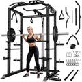 MITONOS Power Cage, 2000LBS Squat Rack with LAT Pulldown, Multi-Function Power Rack Strength Training Machine, Weight Lifting Equipment with More Attachments for Home Gym Garage , BK