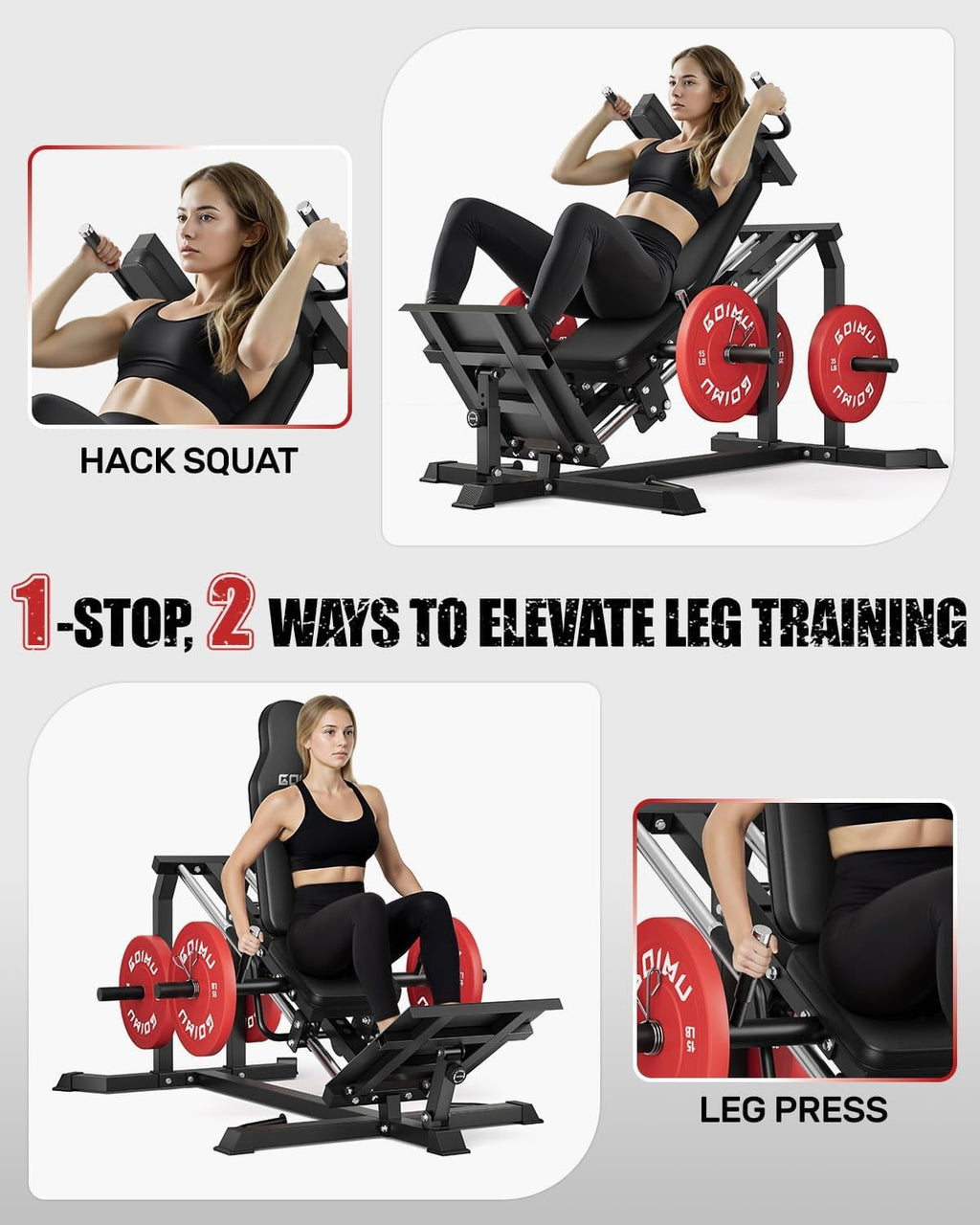 MITONOS Space-Saving Leg Press & Hack Squat Machine, 30-Degree Adjustable Angles Leg Press Machine for Home Gym, Compact Hack Squat Machine with Removable Shoulder Pad, Lower Body Workout Equipment