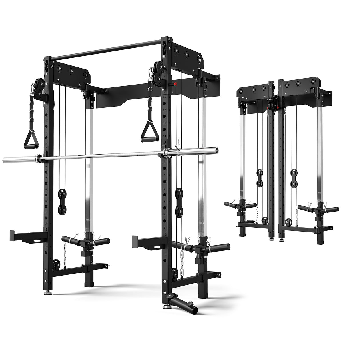 MITONOS Wall Mounted Folding Squat Rack 1200LBS, Power Rack with Dual Cable Crossover Pulley System, Pull Up Bar and Lat Pulldown Attachment, Functional Trainer for Home Gym Black