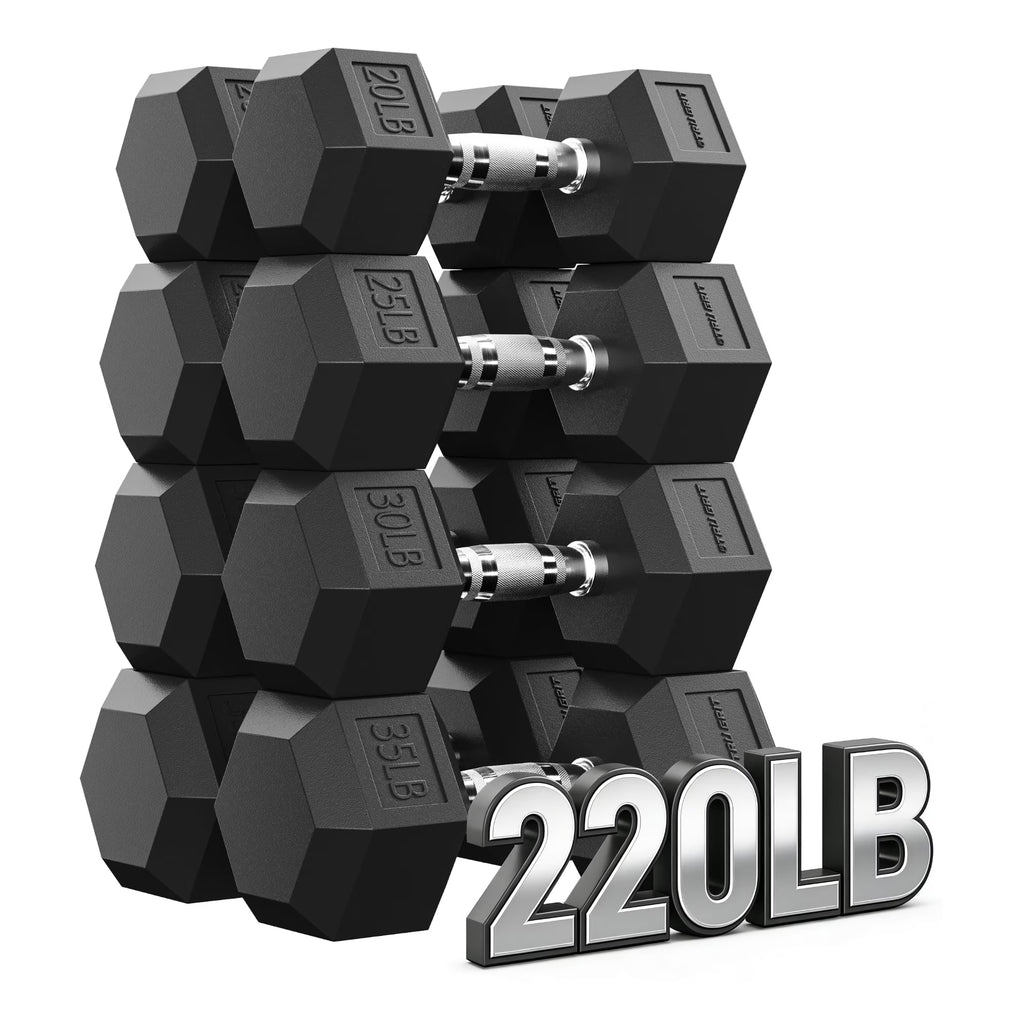 MITONOS 220 Rubber Hex Dumbbell Set, Rubber Hex Dumbbells, Free Weight set for Home Gym, Hand Weights with Chrome Handle for Strength Training