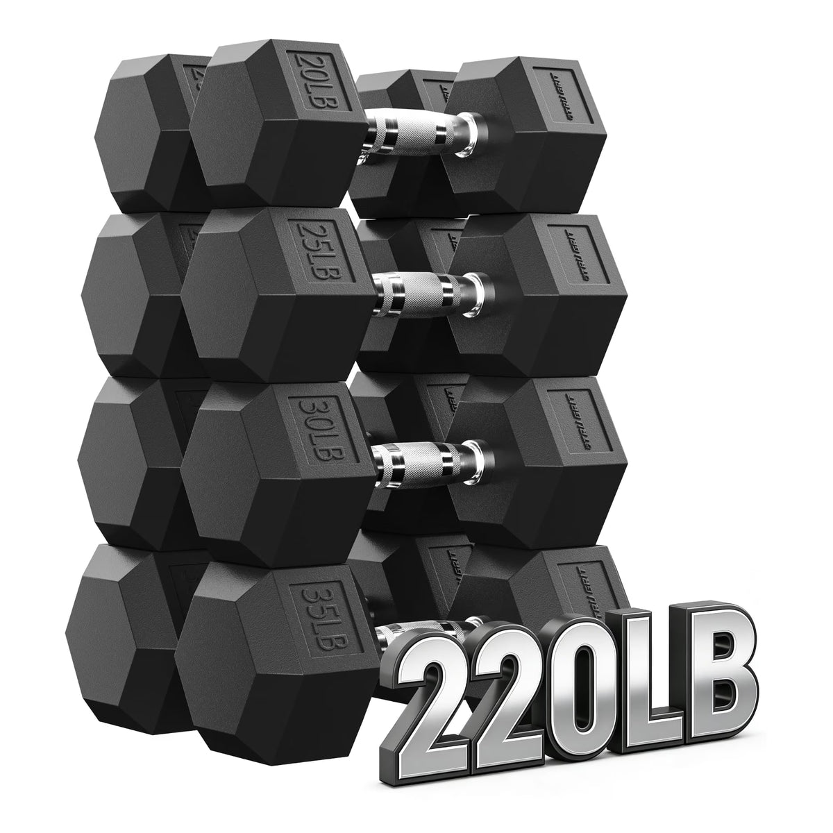 MITONOS 220 Rubber Hex Dumbbell Set, Rubber Hex Dumbbells, Free Weight set for Home Gym, Hand Weights with Chrome Handle for Strength Training