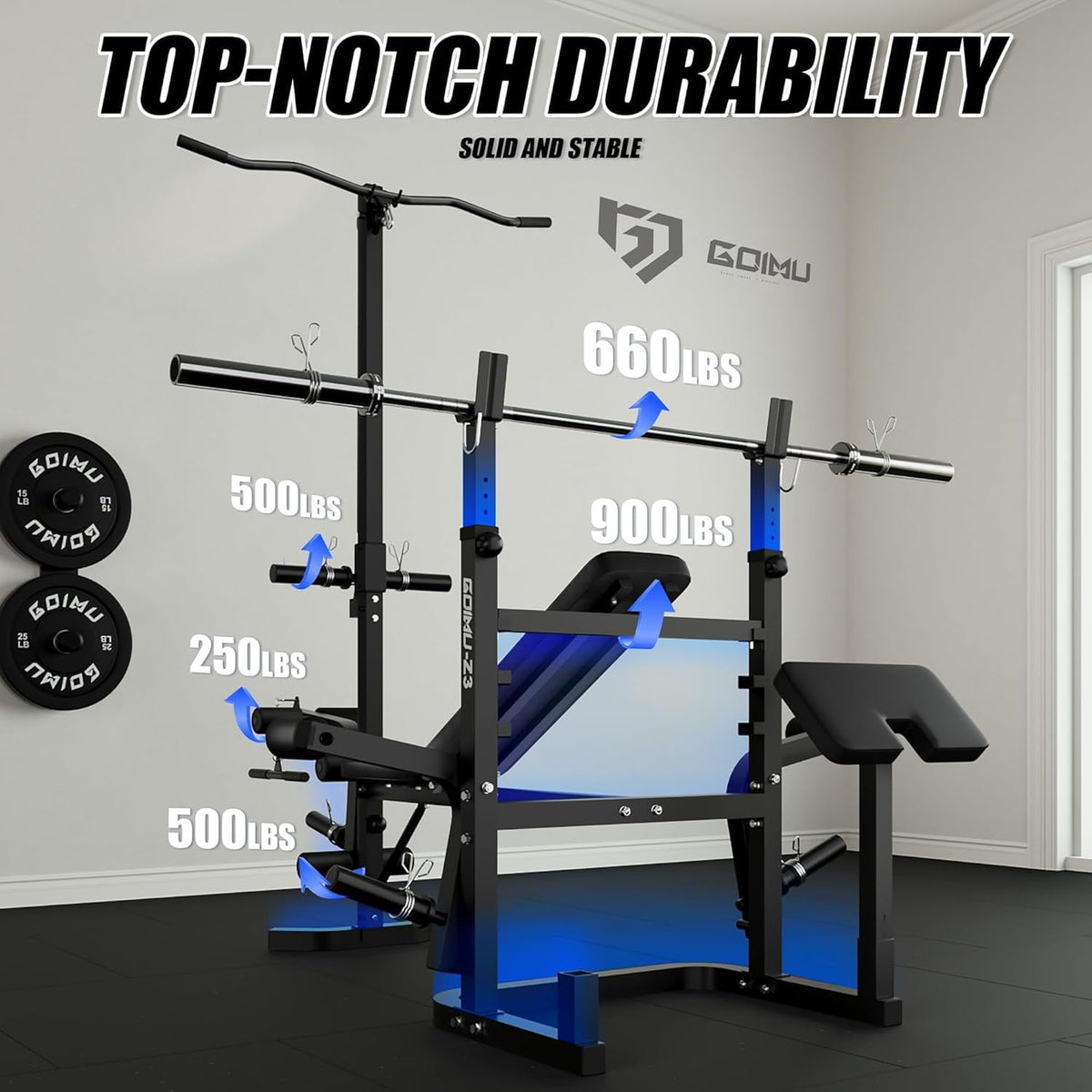 900LBS Olympic Weight Bench,9 in 1 Multifunction Strength Training Bench with Leg Extension, Preacher Curl Pad and LAT Pulldown for Home Gym,Black