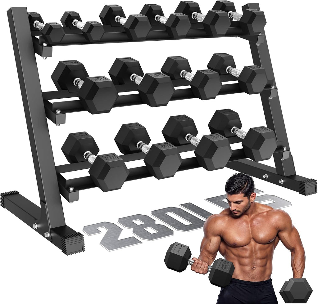 MITONOS 280 Dumbbell Sets with Rack, Rubber Hex Dumbbells,Strength Training Weight Set Home Gym