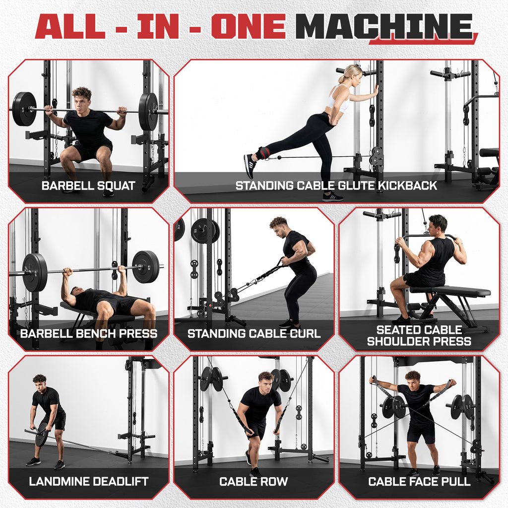 MITONOS Foldable Power Rack Cage,1200 lbs Wall Mounted Squat Rack, Functional Trainer for Space Saving Home Gym with 1000 lb Weight Bench and Barbell