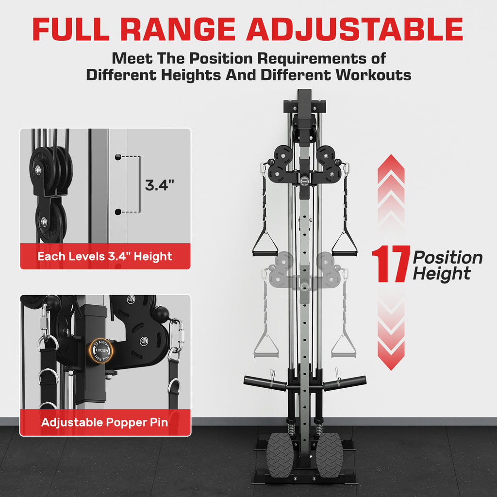 Mitonos Cable Crossover Machine, Lat Pull Down Machine with 18 Positions, High and Low Cable Crossover Machine with Removable Footplate for Garage Home Gym,Cable Station with Weight Plates BK