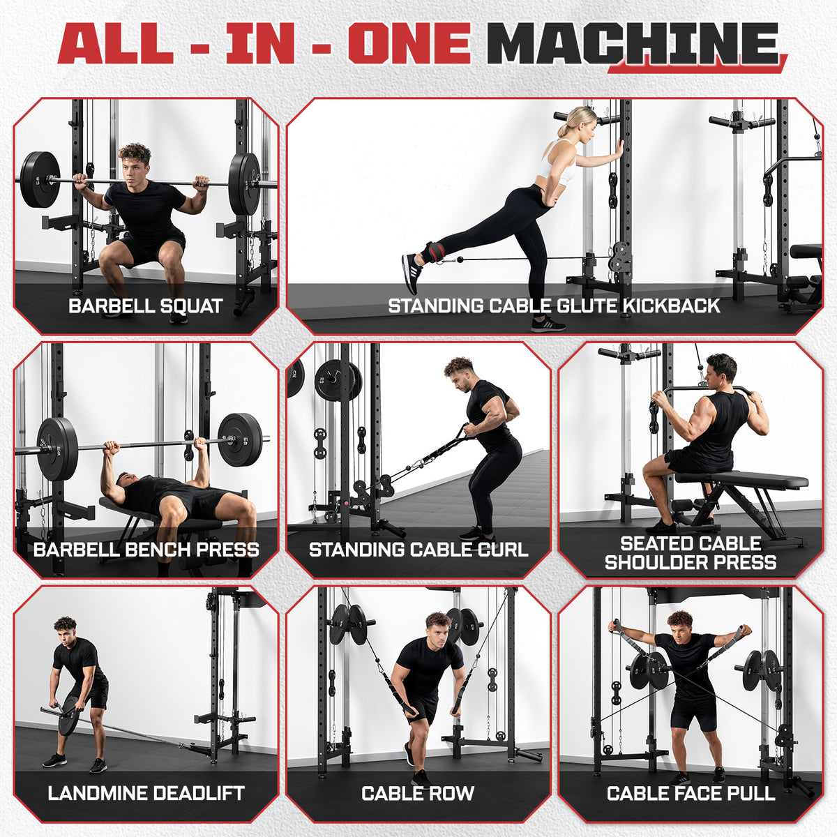MITONOS Wall Mounted Folding Squat Rack 1200LBS, Power Rack with Dual Cable Crossover Pulley System, Pull Up Bar and Lat Pulldown Attachment, Functional Trainer for Home Gym Black