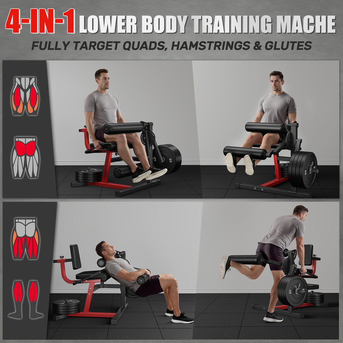 MITONOS Leg Extension and Curl Machine,4 in 1 Lower Body Workout Machine，Adjustable Leg Curl Machine with,Leg Extension Machine with Exercise Bench,Home Gym Weight Machine with 100lb Plates