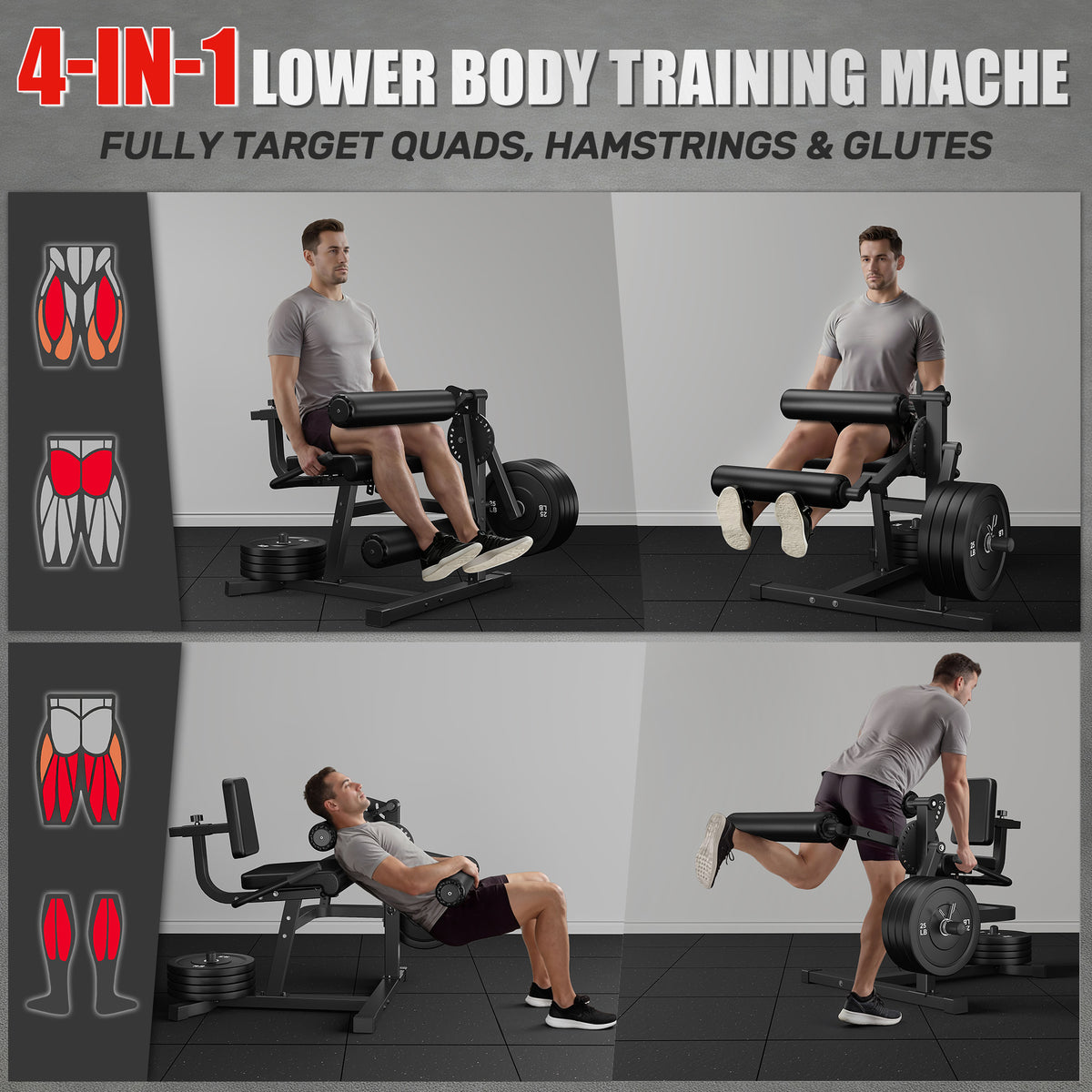 MITONOS Leg Extension and Curl Machine,4 in 1 Lower Body Workout Machine,Adjustable Leg Curl Machine with,Leg Extension Machine with Exercise Bench,Home Gym Weight Machine with 100lb Plates
