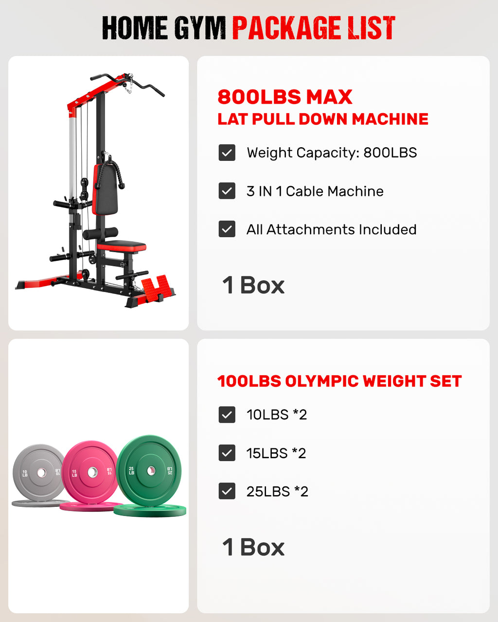 MITONOS 3 in 1 LAT Pulldown Machine,LAT Row Cable Machine with AB Crunch and Cable Row Attachments for Home Gym,High or Low Pulley Stations with Weight Plates (Red)