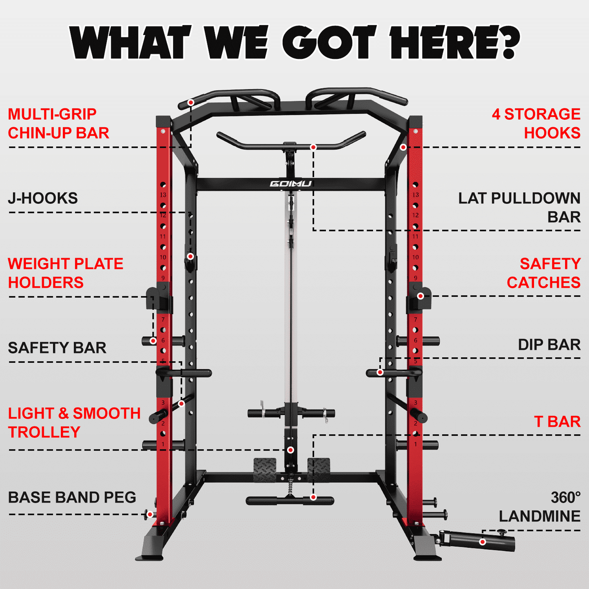 MITONOS C1-V4 Power Cage, 2000LBS Squat Rack with LAT Pulldown, Multi-Function Weight Cage Strength Training Machine, Workout Cage with More Attachments for Home Gym Garage , RD