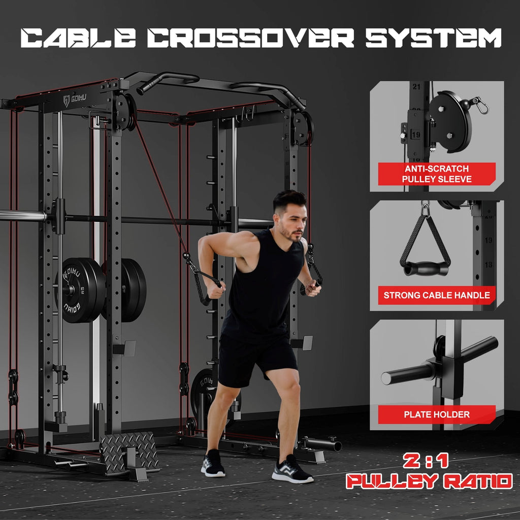 MITONOS S1-V4 Smith Machine, 2000LBS Power Cage with Cable Crossover System, All-in-One Squat Rack with Smith Bar, Workout Cage Strength Training Equipment with Attachments, BK