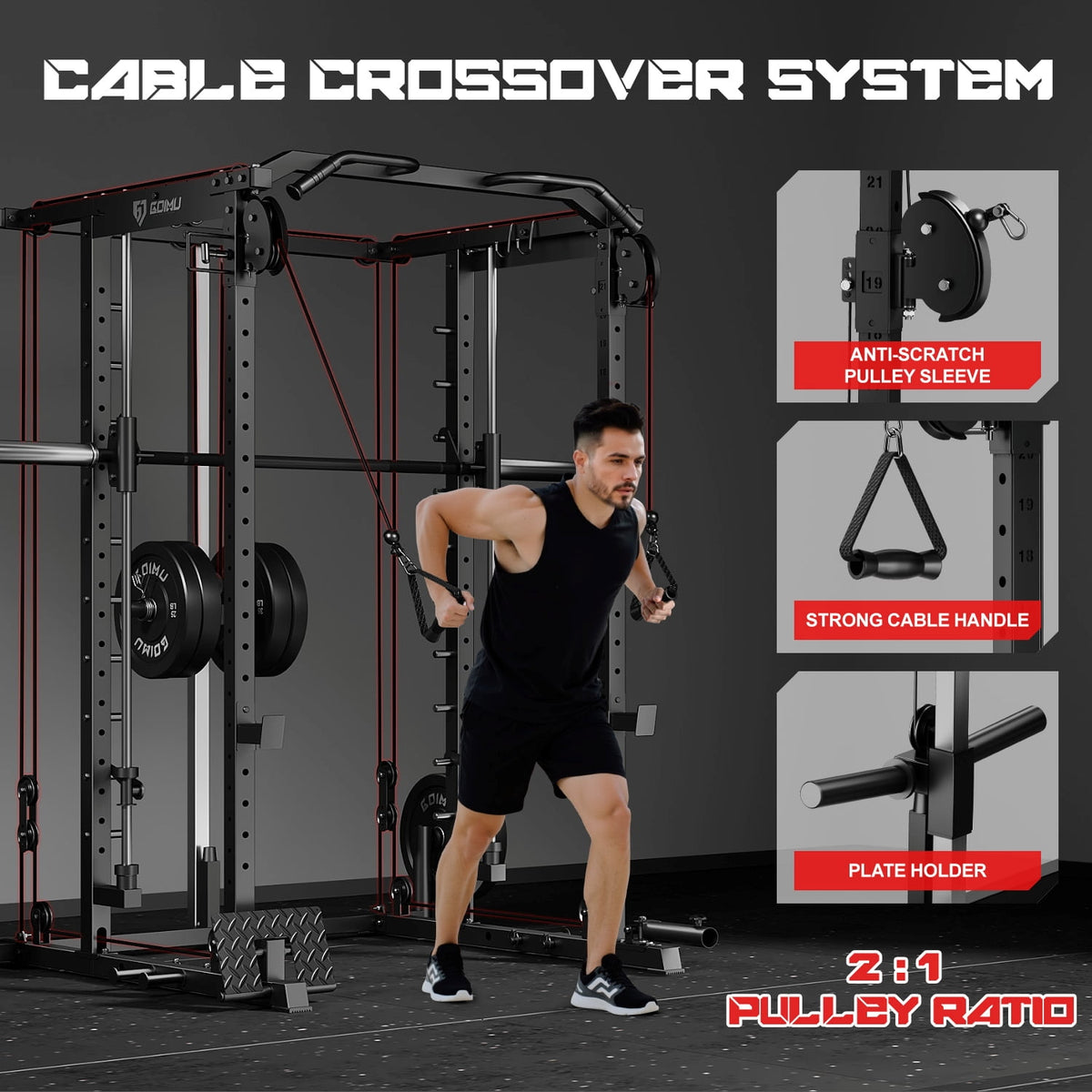 MITONOS S1-V4 Smith Machine, 2000LBS Power Cage with Cable Crossover System, All-in-One Squat Rack with Smith Bar, Workout Cage Strength Training Equipment with Attachments, BK